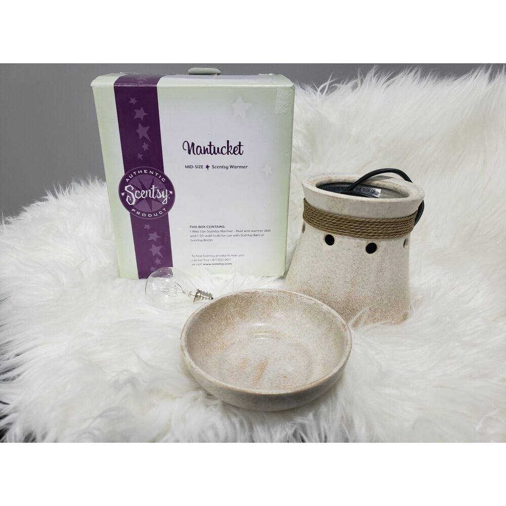 NEW UNUSED SCENTSY Nantucket Nautical Boho Beige Mid-Size Wax Warmer natural